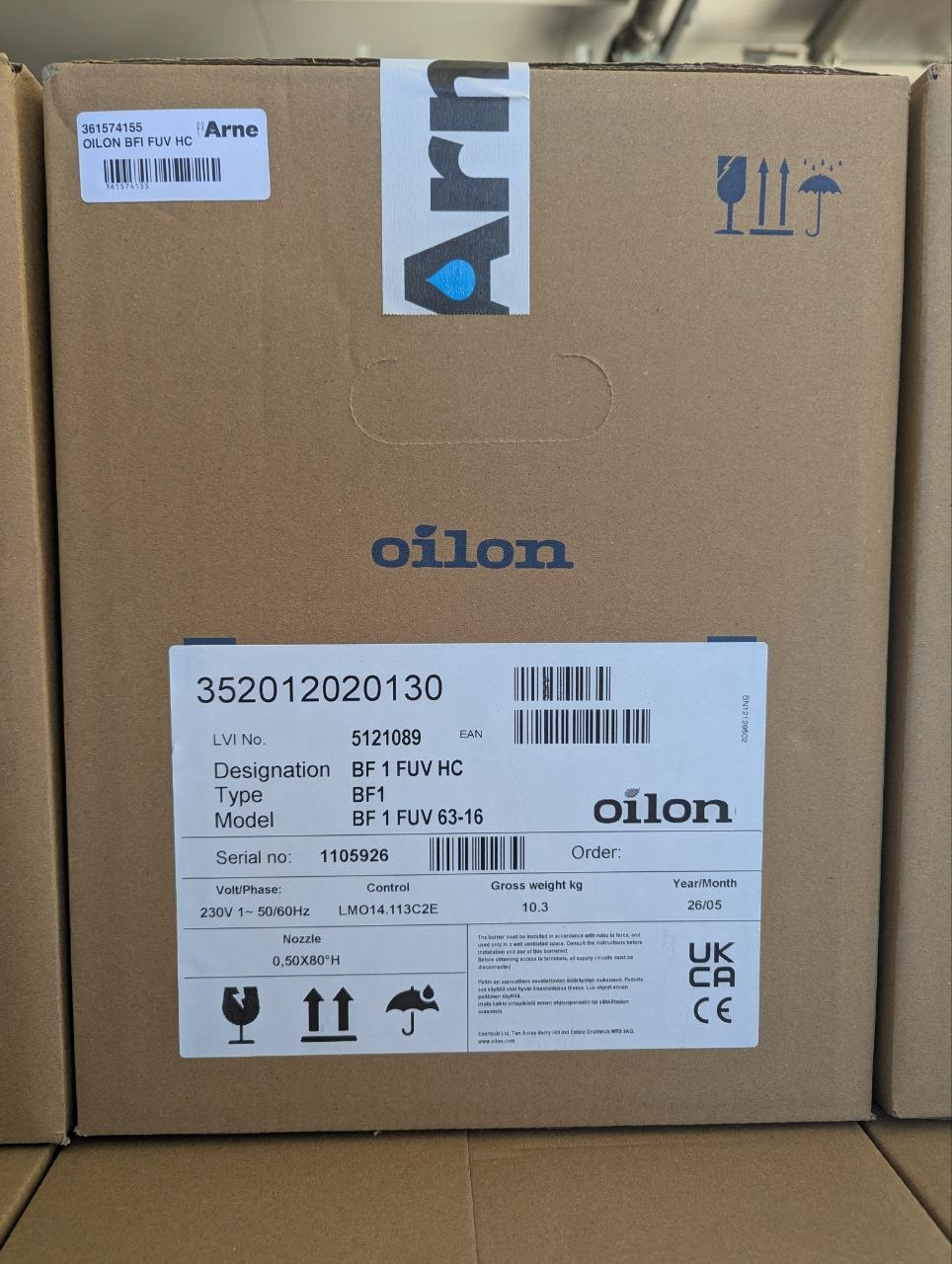 Oilon BF 1 FUV HC i kasse på lageret hos Arne Nielsen A/S